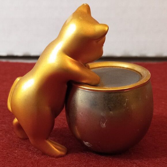 Gold tone Cat Fishing in Clock Bowl - Picture 4 of 6